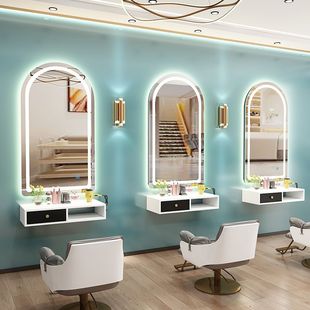 Internet Celebrated Haircut Mirror Table Hairdressing Shop Hairdressing Mirror Hair Salon Special Hair Cutting Single-sided LED Simple All-in-one Mirror with Light