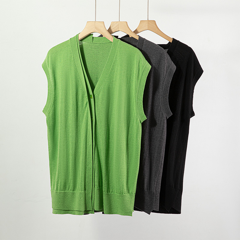 Machine Washable! V-Neck Sleeveless Vest for Women, 2026 Spring Style, Layered Wear, Faux Cardigan Knit Top