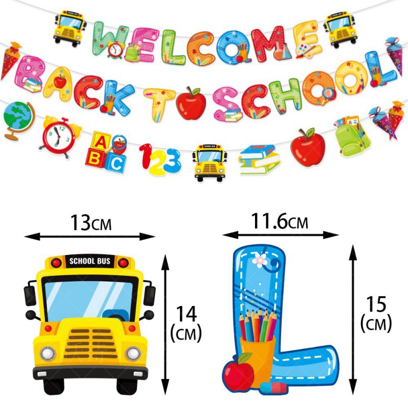 La nueva decoración de la temporada escolar, el juego de la bandera, la tarjeta de inserción de la tarta, la decoración del campus de la temporada escolar, la bienvenida a la escuela para tirar de la bandera