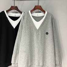 300斤加大码女装胖mm春秋洋气卫衣中长款设计感慵懒风假两件上衣