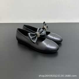 欧美时尚2025新款小香风真皮女鞋平底单鞋蝴蝶结芭蕾舞鞋玛丽珍鞋
