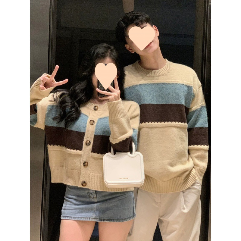 2025 새로운 커플 스웨터 가을 겨울 화재 틈새 디자인 센스 프랑스 우아한 재킷 스웨터 트렌디