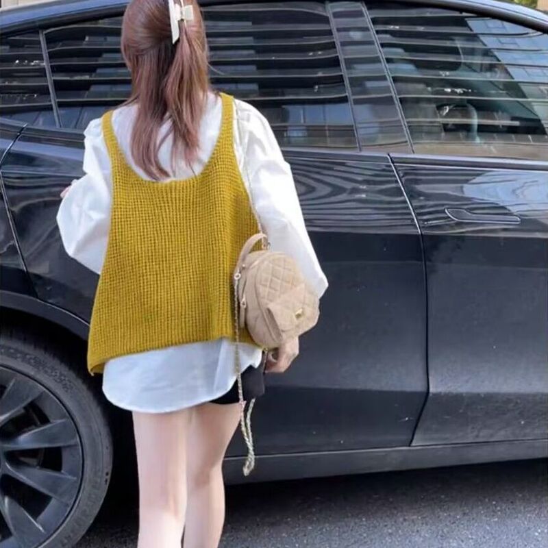 韩系减龄针织马甲衬衫两件套女2025秋新款宽松叠穿早秋松弛感穿搭|undefined