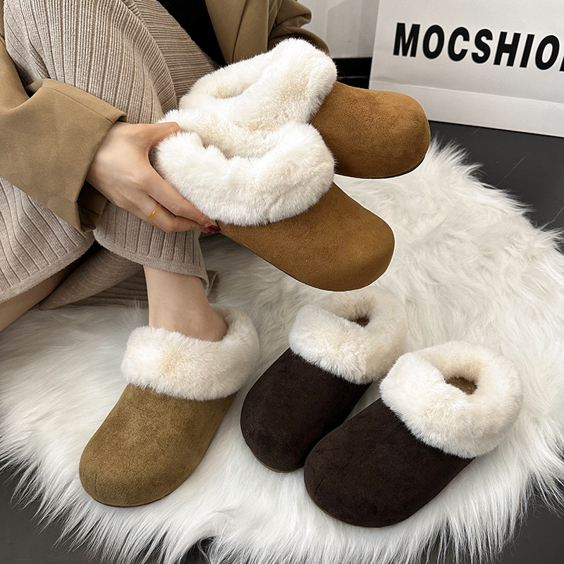 Comfortable Birkenstock Fur Half Slippers Snow Boots 2025 Autumn and Winter New Outer Wear Slip-On Lazy Slippers Wholesale