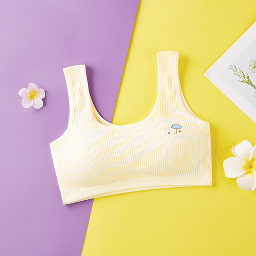 内衣女学生发育期少女初中生纯棉档双层吊带文胸高中生防凸点抹胸