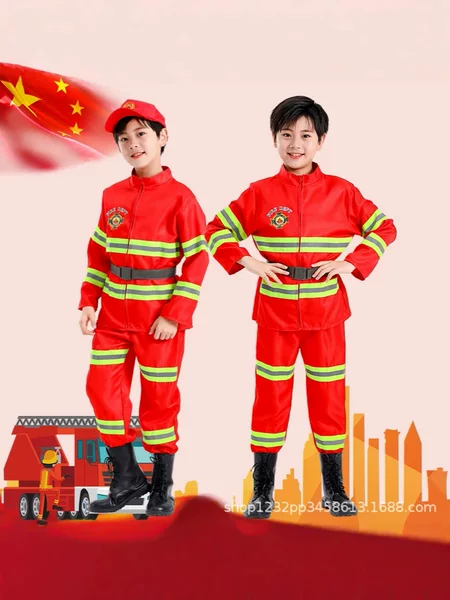 Children's Firefighter Professional Role-Playing Costume Fire Performance Halloween Fire Suit