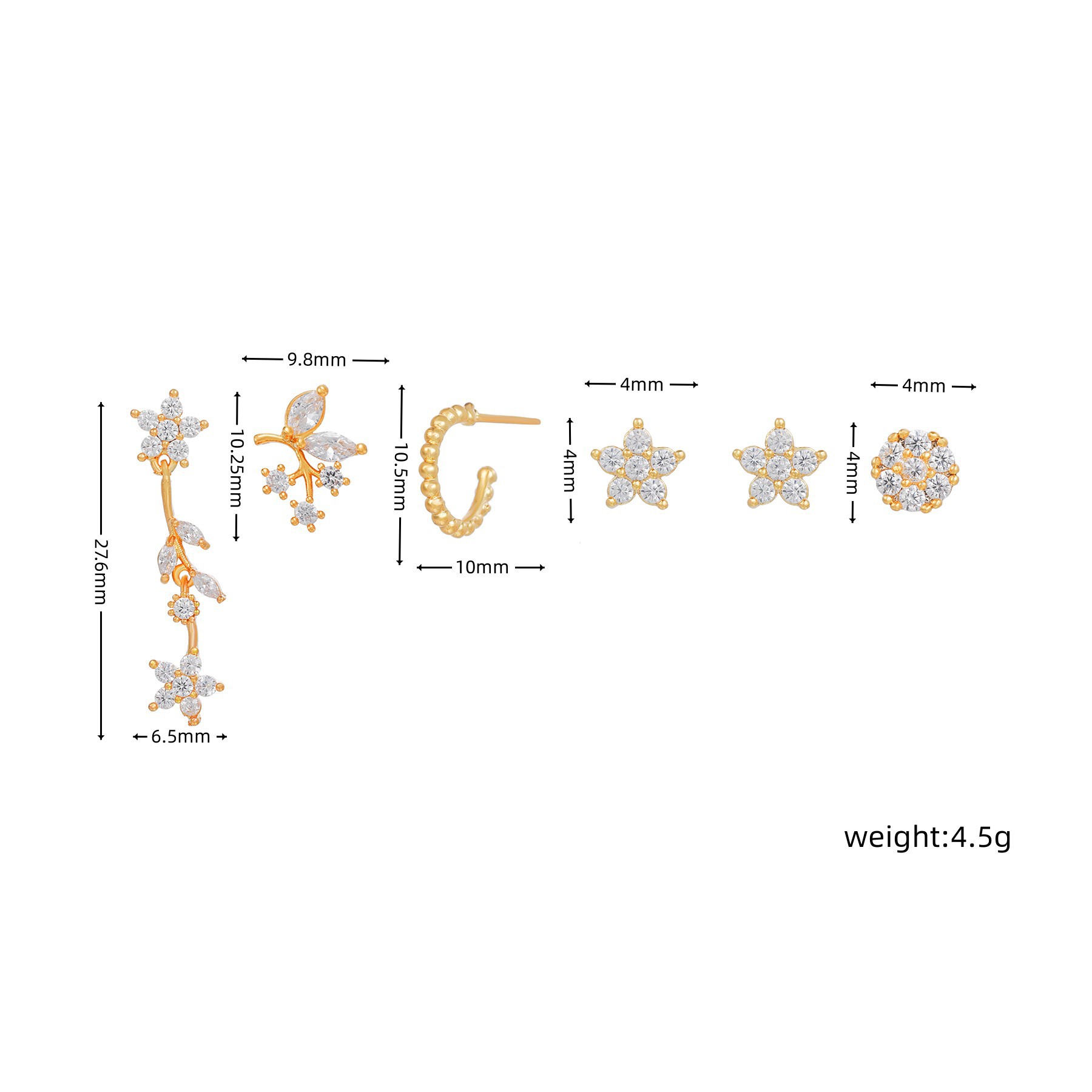 Fashion Flower Copper Zircon Earrings 1 Set