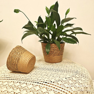 European Style Natural Seagrass Woven Flower Pot Rattan Woven Green Plant Flower Basket Plant Storage Basket Home Decoration Waterproof Living Room