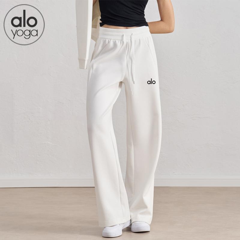 In-Stock Alo Yoga Pants for Women, Drawstring Versatile High-Waisted Straight Loose Casual Wide-Leg Slimming Fitness Sports Trendy