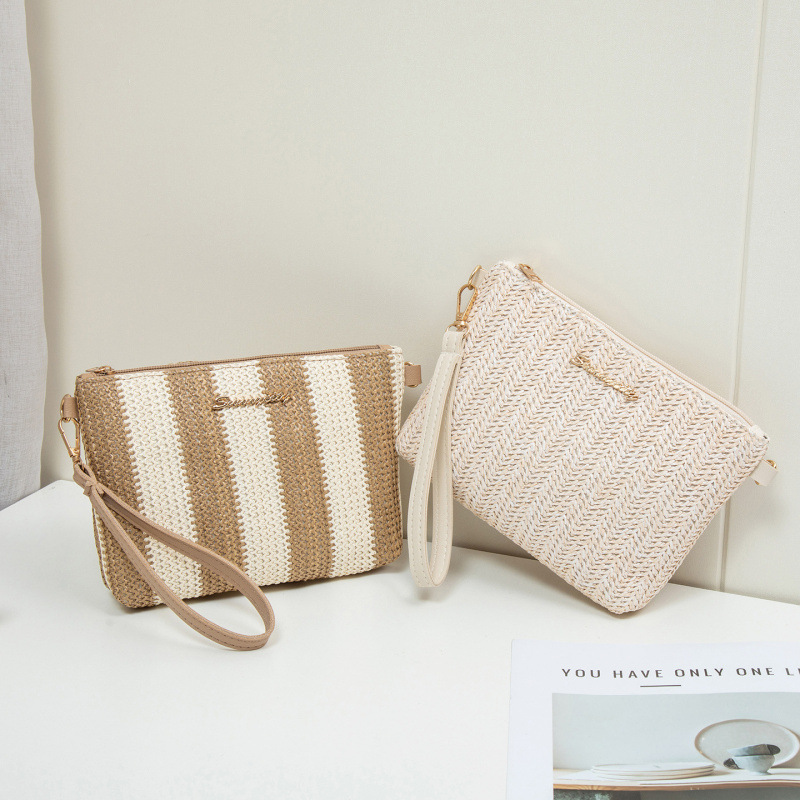Bolso de verano para mujeres 2025, nuevo estilo de tela tejida bolso de paja de moda bolso de hombro con cámara bolso de mochila un cabello
