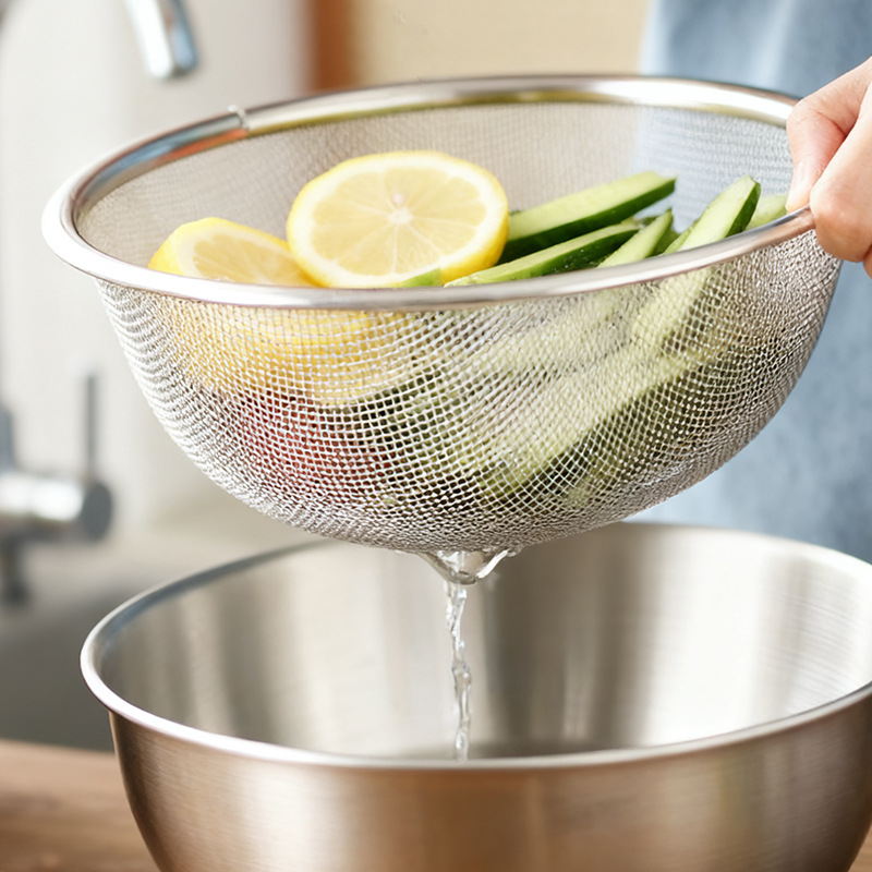 Cocina doméstica multifuncional cuenca de drenaje de acero inoxidable 304 lavabo de verduras cesta de drenaje de dos piezas redonda de frutas gran cesta de red