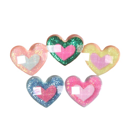 5pcs Flash powder series love hearts diy kids girls hairpin hair rope cream following picture frames earphone box parts of resin accessories