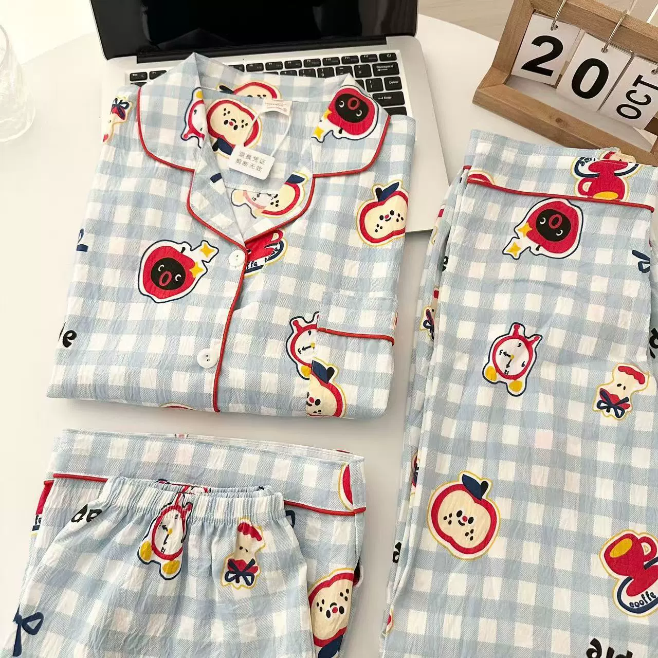 Пижамный комплект 3 предмета, летний с коротким рукавом и удобными брюками, единый размер