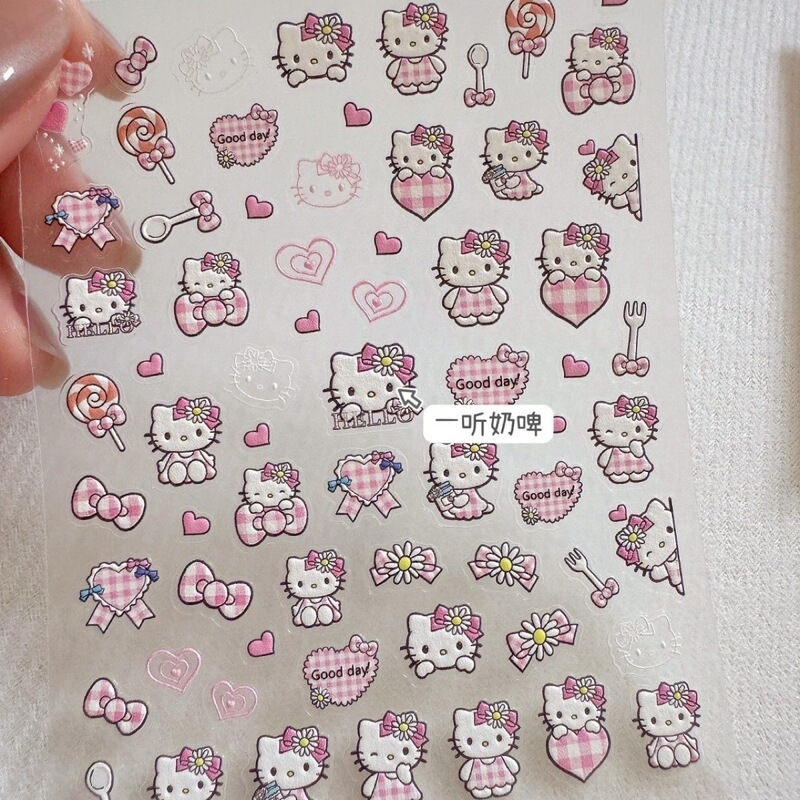 Pink Skirt Hellokitty Nail Art Sticker Ins Girly Heart 5D Embossed Stereo Hello Kitty Water Cup Camera DIY Sticker