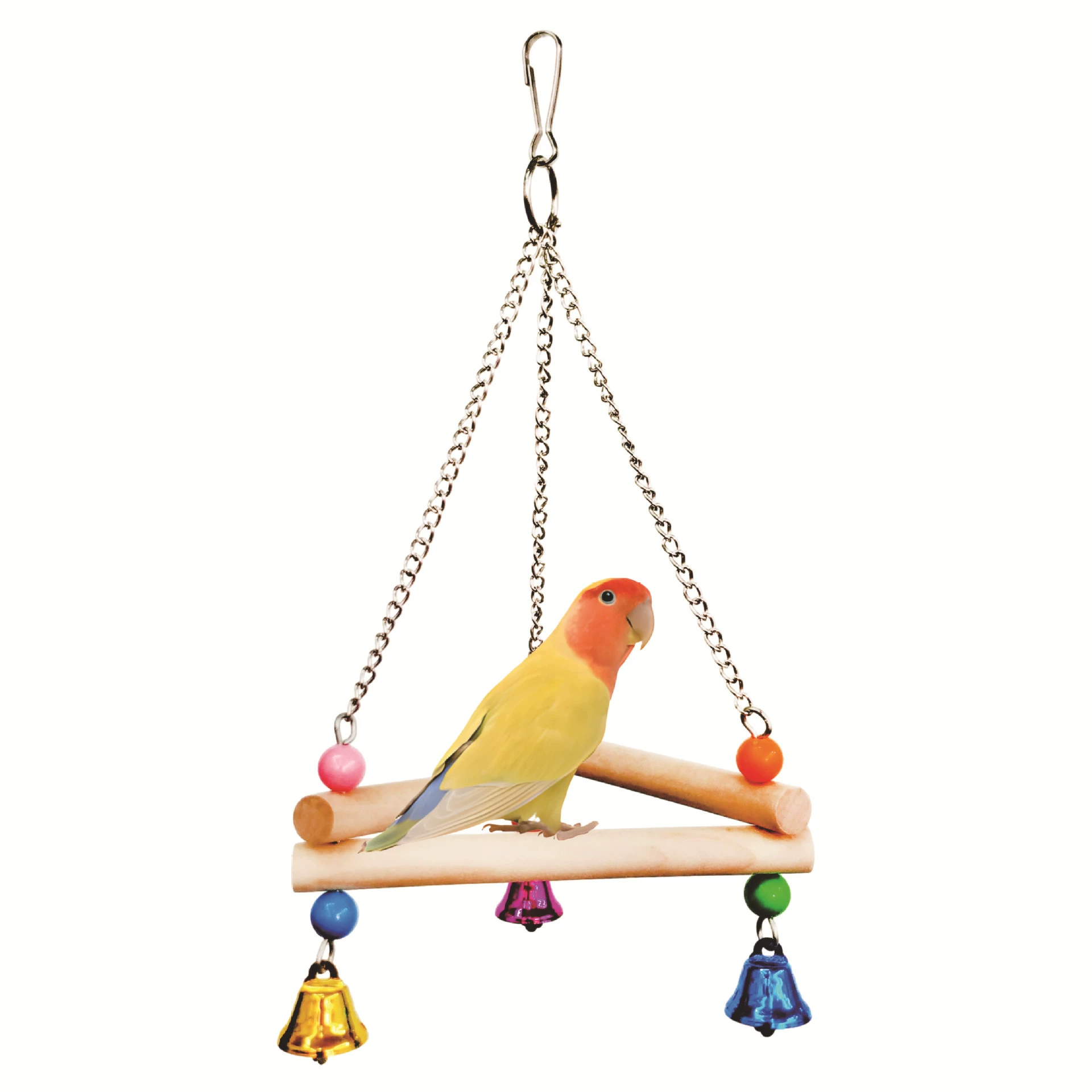 Треугольные качели круглая деревянная палочка цветной колокольчик цепочка Кулон попугай играть круглые украшения из бусин трансграничная горячая распродажа