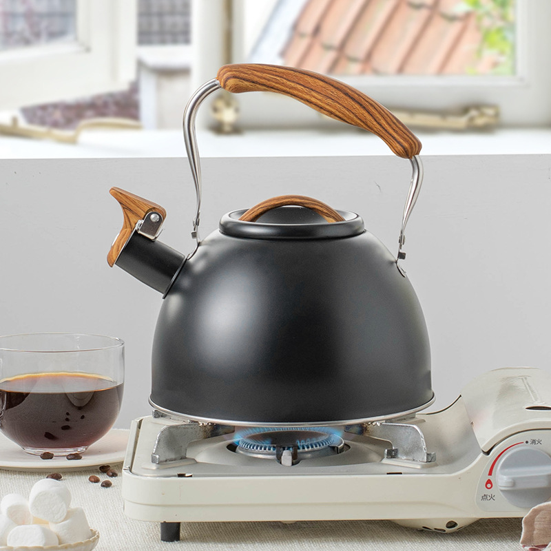 Amazon nuevo hervidor de agua de acero inoxidable negro silbato hervidor transfronterizo plegable mango hervidor de estilo europeo