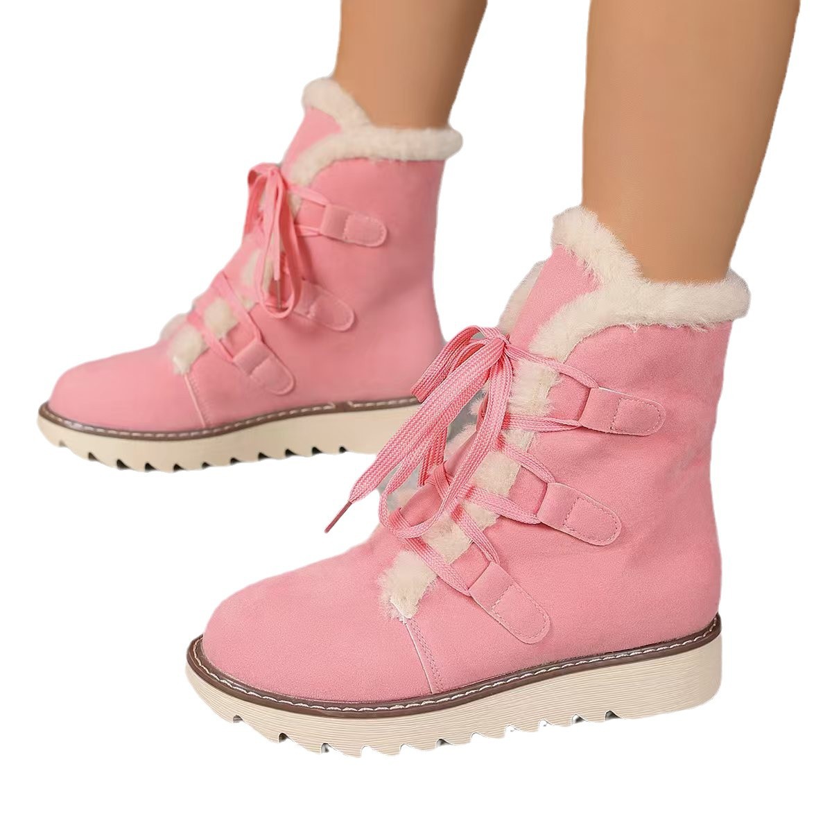 Big size snow boots women wear fashion big size lace-up flat and pile thickening_voghion.com
