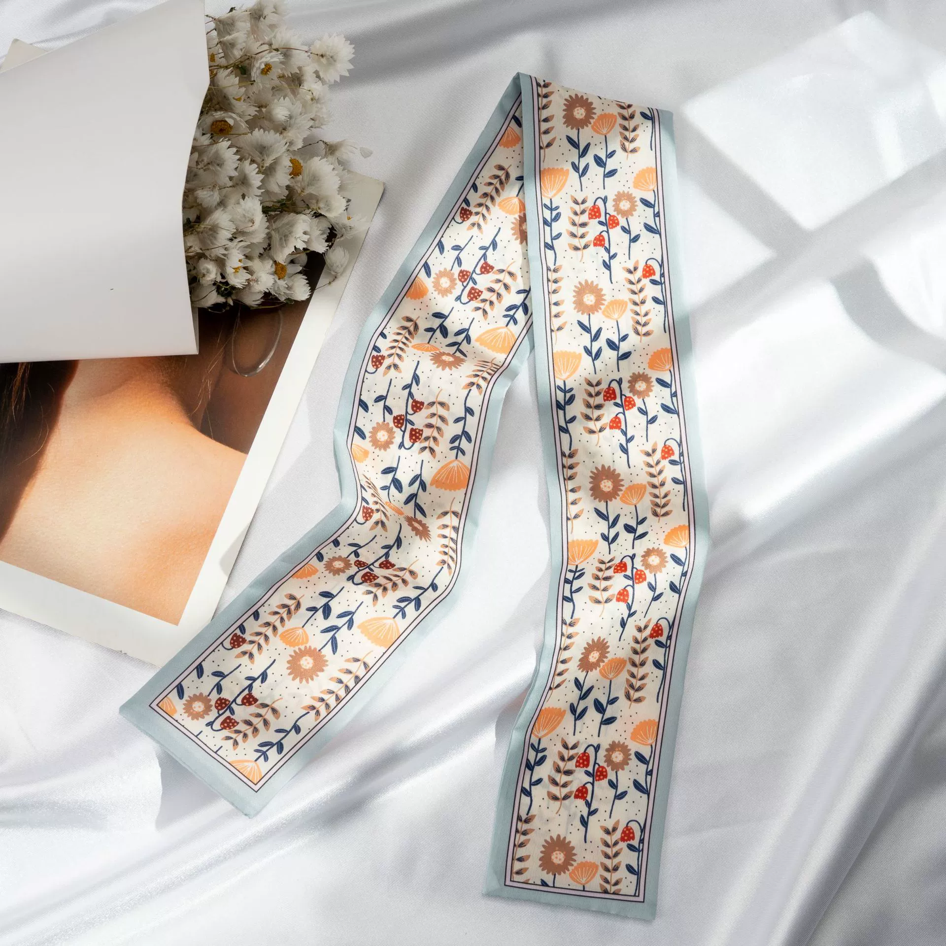 Silk Scarf Hairband (Suhang) long streamer 89×3.8 cm, lightweight gift box option
