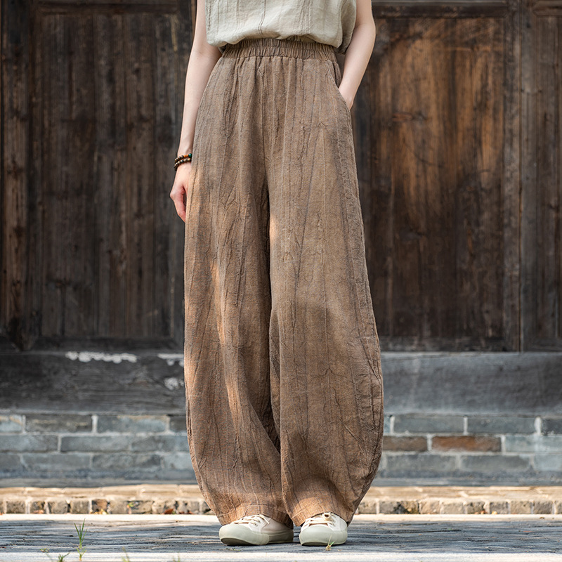 Ramie Tie-Dye Vintage Casual Long Pants 26 New Style Cotton-Linen Women's Clothing Chinese-Style Meditation Pants Women's Cotton-Linen Harem Pants
