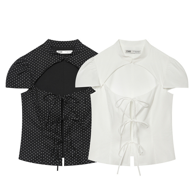 Foreign Trade Cross-Border Women's Clothing Wholesale 2026 New Style Polka Dot Slit Bow-Decorated Poplin Shirt 4772044 Foreign Trade Cross-Border Women's Clothing Wholesale 2026 New Style Polka Dot Slit Bow-Decorated Poplin Shirt 4772044