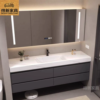 轻奢岩板热弯一体洗手脸盆卫浴盆浴室柜组合卫生间洗手洗漱台2026