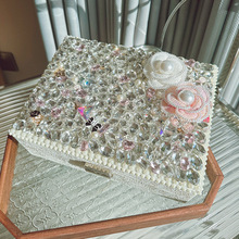 爆闪手工重工高档镶钻水钻首饰盒耳钉耳环手镯项链饰品珠宝收纳盒