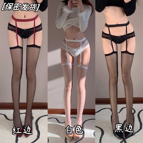 Sexy spaghetti one-piece stockings, sheer and alluring white tights—sensual black silk style for women, long-length over-the-knee design with extra-thin, snag-resistant construction for spring and summer.