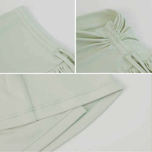 Yoga skirt fake two-piece anti-exposure drawstring hip-covering pleated sports skirt ice silk cool quick-drying tennis skirt for women