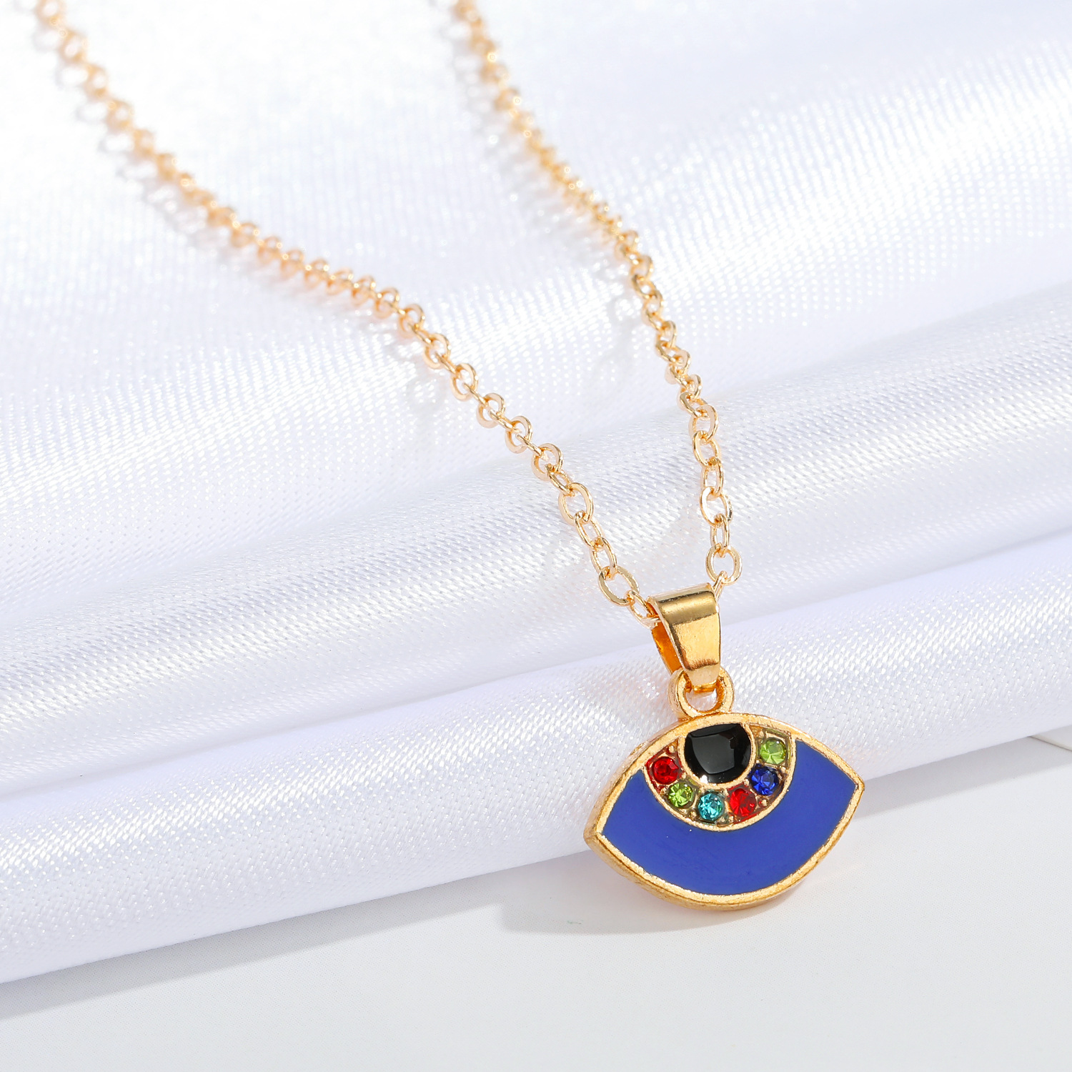 retro semicircle colorful diamond pendent alloy necklace wholesale Nihaojewelry