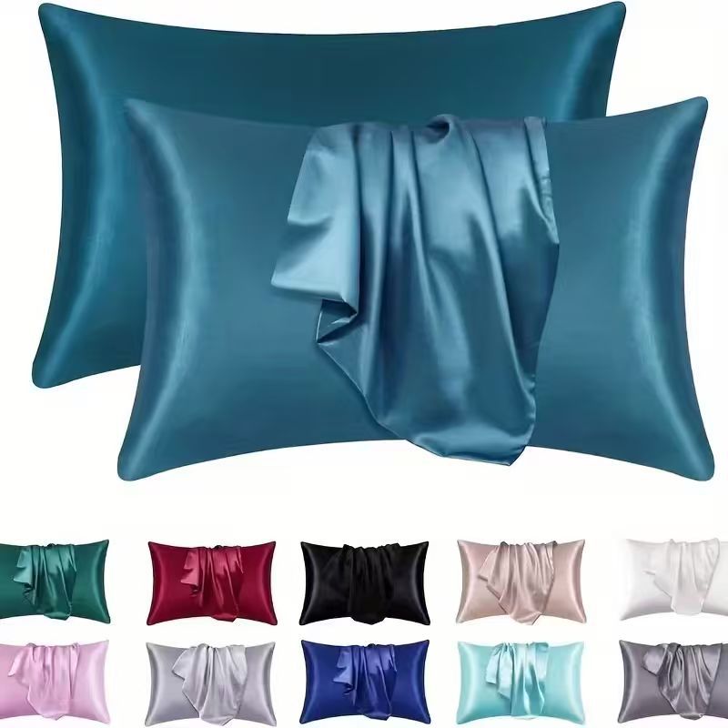 Comercio exterior transfronterizo sobre de color sólido imitación seda almohada funda de seda seda seda satin y piel almohada de sueño individual image 3
