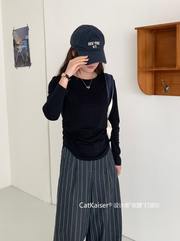 CatKaiser设计感收腰打底衫女秋季简约舒适显瘦百搭无束缚打底衫|undefined