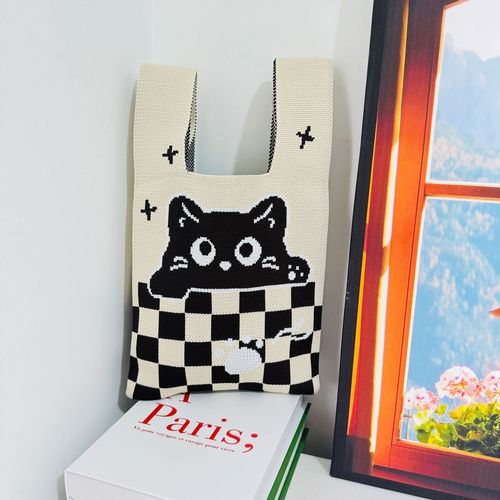 Cartoon Panda Knitted Handbag Large Capacity Korean Style Commuter Tote Bag Vests Bag Simple Gift for Women