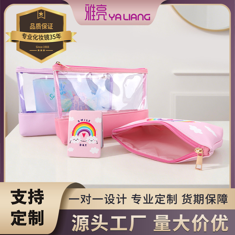 Bolsa de cosméticos personalizada con imágenes, cuero PU, bolsa transparente de PVC, bolsa de almacenamiento de viaje, juego de dos piezas, funcional y práctica