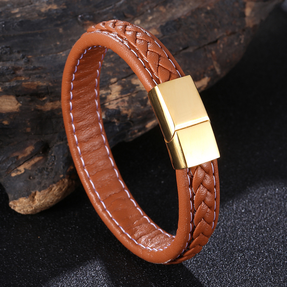 Joyería de estilo coreano de acero inoxidable hebilla magnética pulsera de cuero pulsera personalizada de los hombres cuero TikTok pulsera magnética letras
