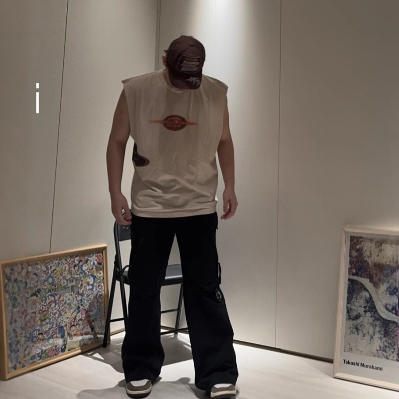 Travis Scott Co-Branded Sleeveless Vest Summer American Fashion Brand Versatile Loose Couple Waistcoat T-Shirt for Men