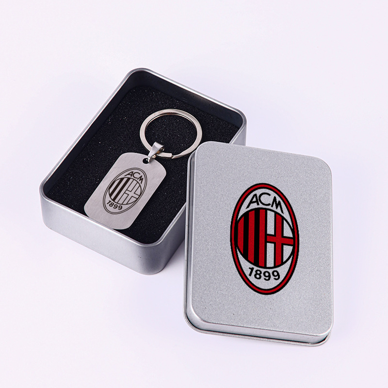 Club de fútbol insignia llavero Barcelona Real Madrid Manchester United AC Milan equipo militar tarjeta caja regalo