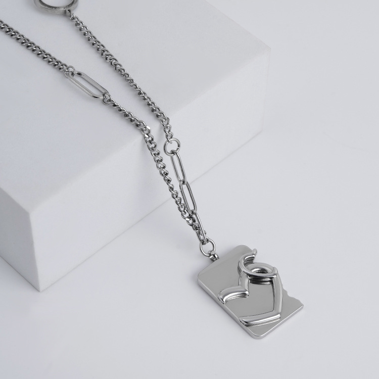 Titanium Steel Heart Shaped Pendant Necklace Personalized Gift_voghion.com