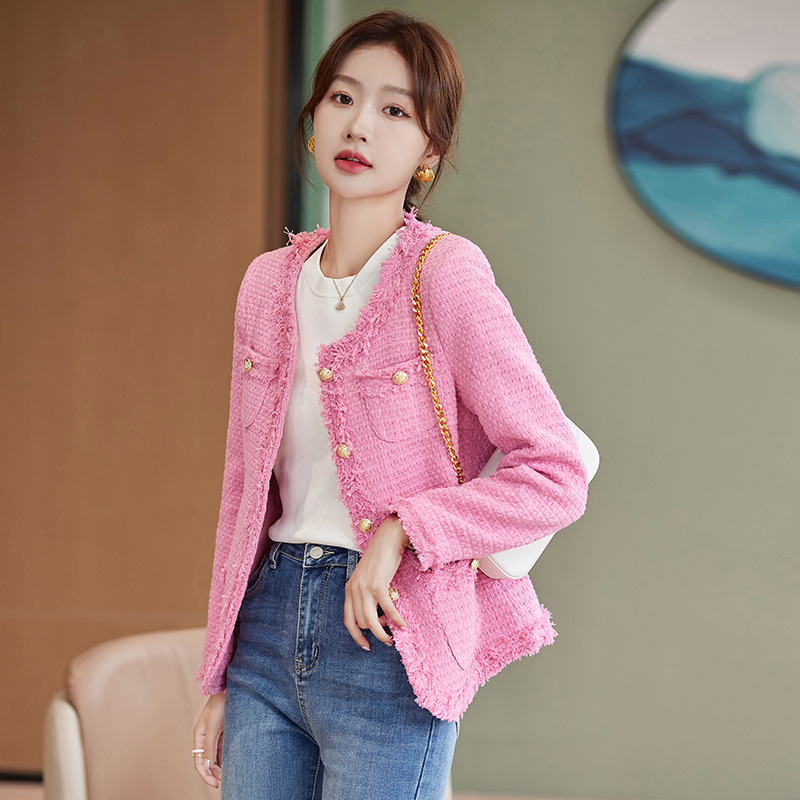 Blue Chanel Style Coat Women's Autumn and Winter 2024 New High-end Korean Style Fashion All-match Tweed Small Suit Blue Chanel Style Coat Women's Autumn and Winter 2024 New High-end Korean Style Fashion All-match Tweed Small Suit
