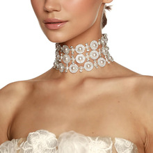 跨境新品现在多层珍珠颈链欧美时尚晚会派对夸张水钻项链necklace