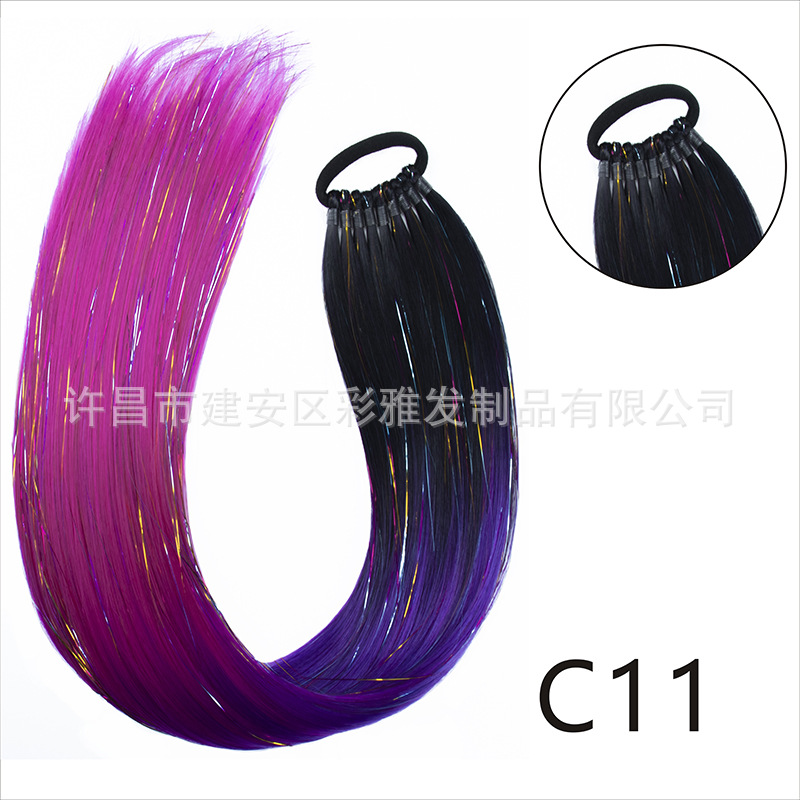 Comercio exterior transfronterizo láser de fibra química colorida cola de caballo 24 pulgadas trenzada de nueve hebras extensión de cabello cola de caballo simple y rápida
