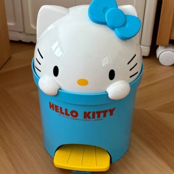 Hellokitty Press Pop-Top Household Trash Can, Cute and Convenient Dormitory Bedroom Desktop Blue Trash Can