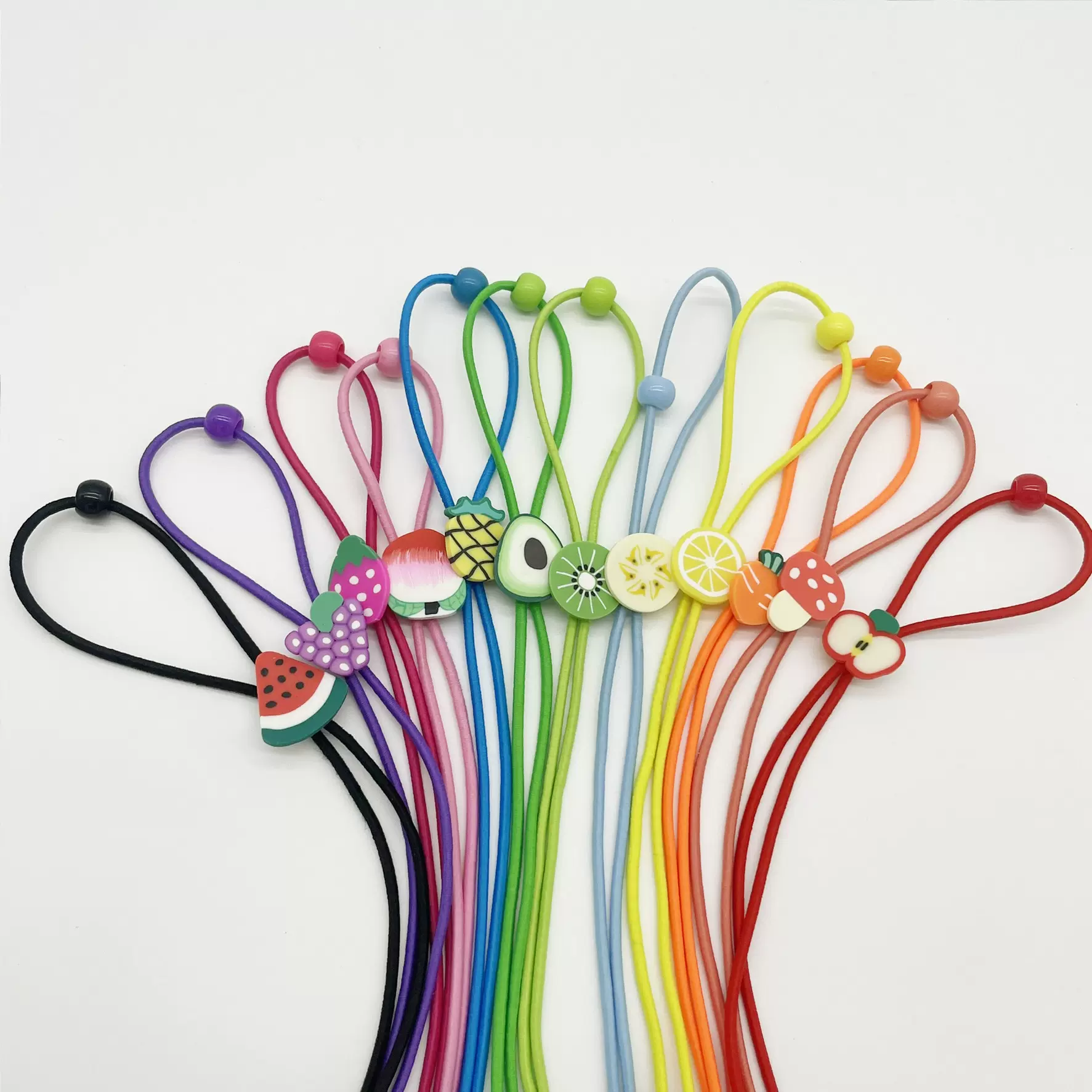 松紧弹性糖果色卡通水果挂绳防风绳可调节挂脖绳帽绳口罩挂绳
