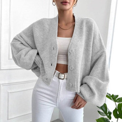 欧美风新款时尚跨境宽松灯笼袖针织毛衣开衫外套 Knitted sweater