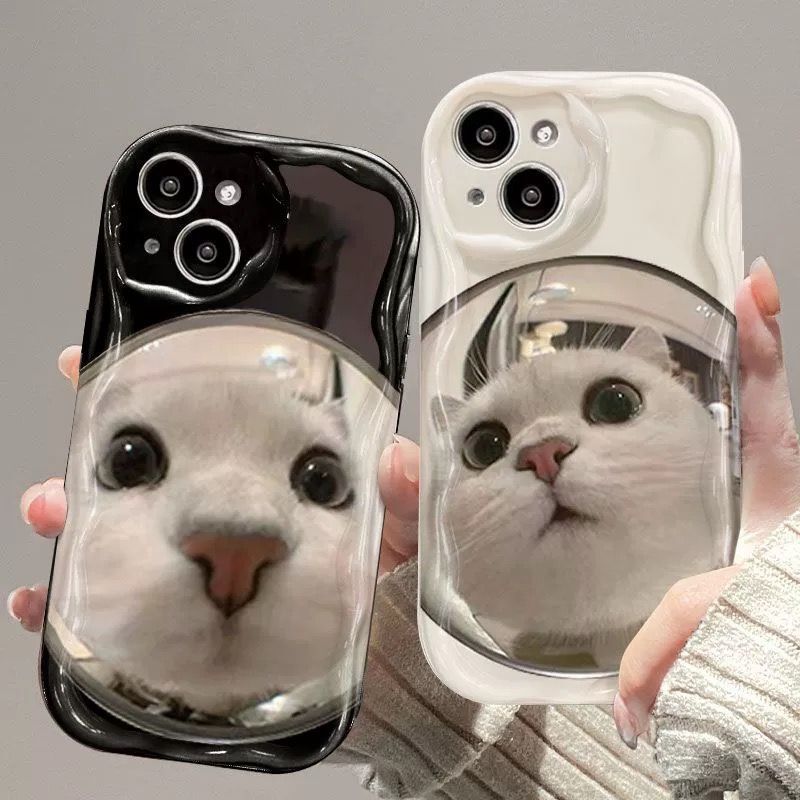 Couple mirror cat iPhone16/14ProMax phone case 13 Apple 12/11 all-inclusive XS/XR/X soft