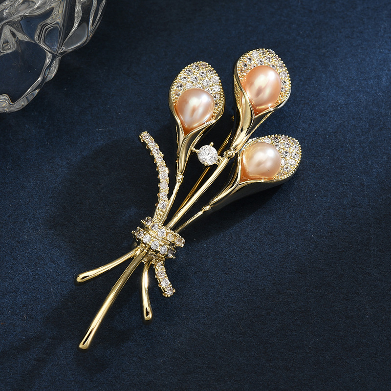 New Jewelry Freshwater Pearl Brooch Women's Morning Glory Clothing Pin Anti-glare Button Brooches Suit Corsage  Corsage Pins