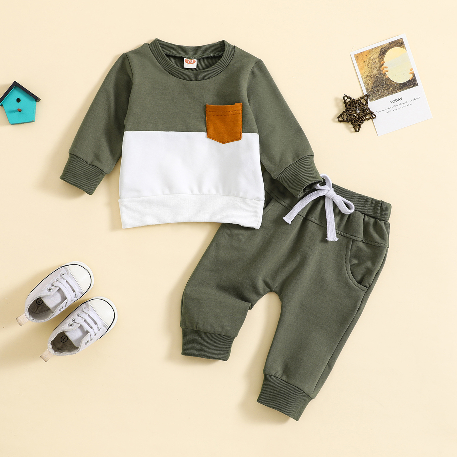 Baby clothing boy's suit Children's new autumn and winter color matching round neck long sleeve pants suit_voghion.com