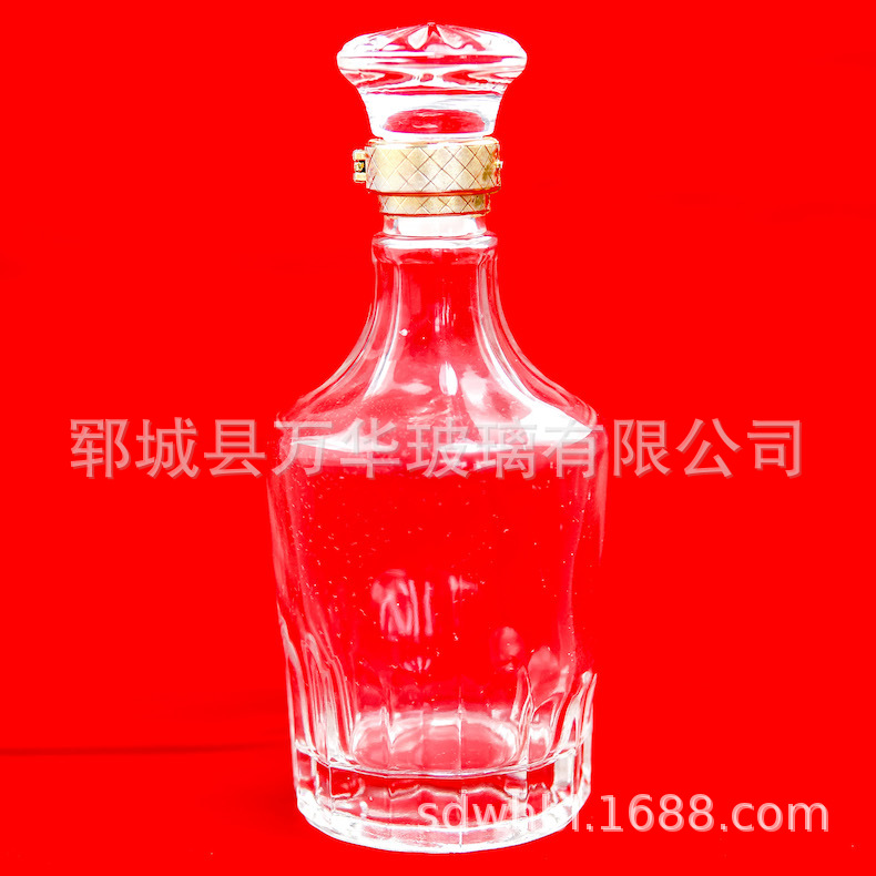 厂家批发500ml晶白料酒瓶 水晶盖塞子玻璃瓶一斤装平口后底白酒瓶