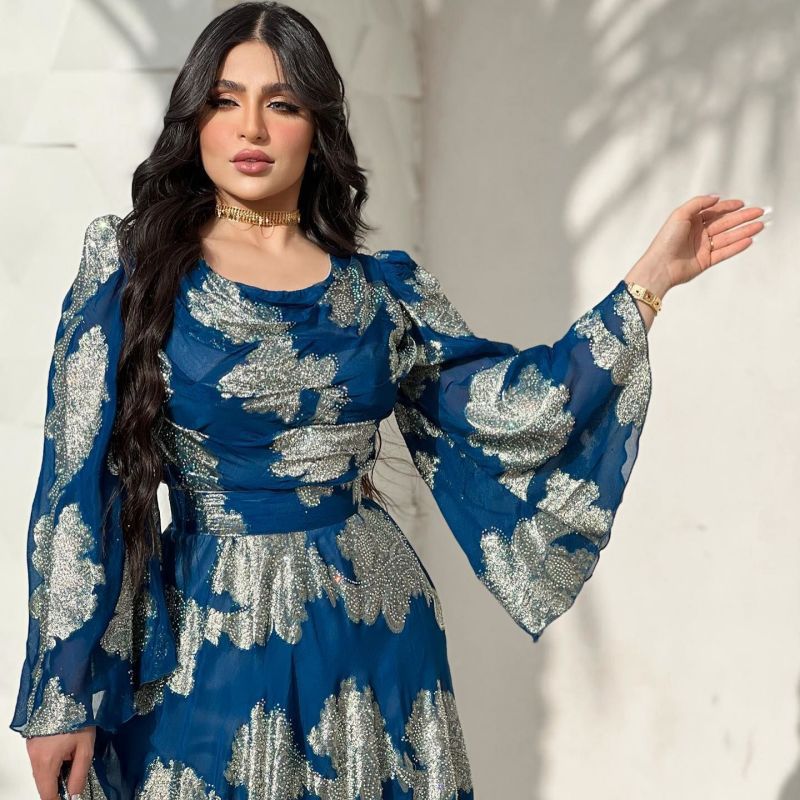 Women's Clothing Sexy Printed Gold Chiffon Ball Dress New Style_voghion.com