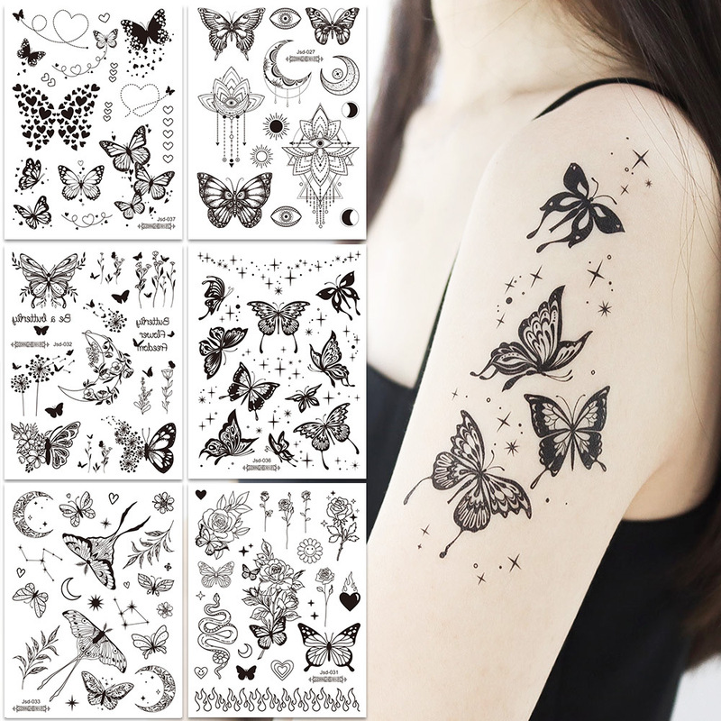 Black Butterfly Tattoo Sticker Fresh and Sexy Girl's Chest Collarbone Arm Temporary Tattoo Cross-border in stock