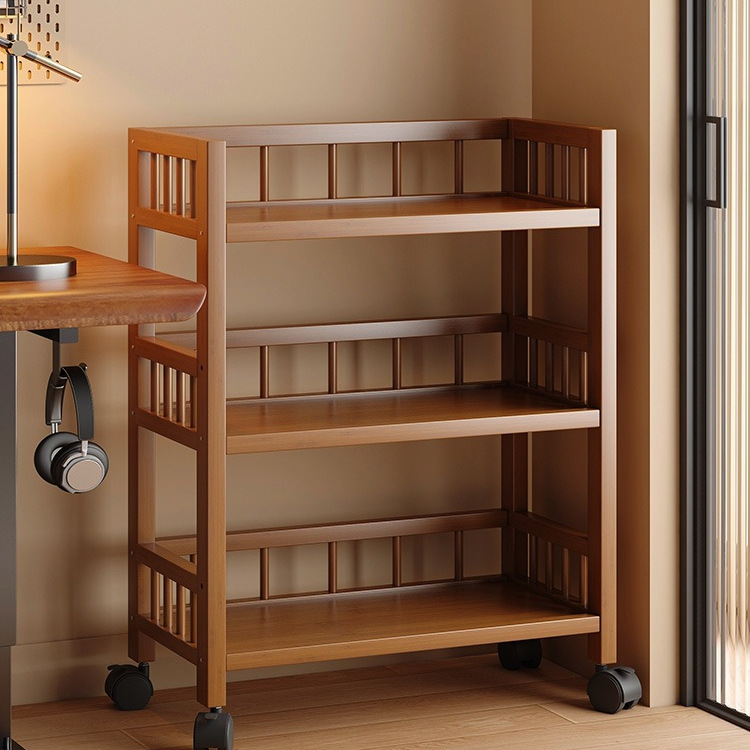 Movable Bookshelf with Wheeled Trolley Floor-Standing Storage Rack Integrated Wall-Mounted Simple Bookcase Storage Shelf under the Desk